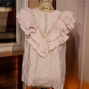 Joy Joy Ruffle Lace Trim Top Size Small New With Tags